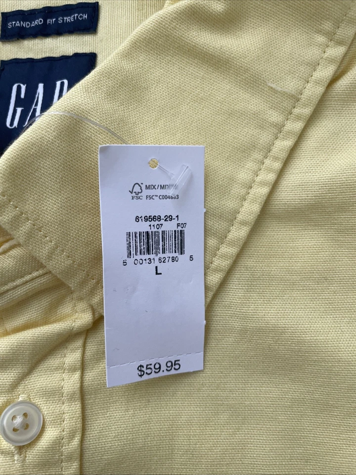 Camisa Oxford Vestido Gap Para Hombre 2XL Amarilla Calce Clásico Abotonada Vacaciones Verano Foto 4 de 4