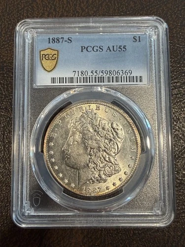 1887-S Morgan Silver Dollar $1 PCGS AU55 Gold Shield ~NR Auction ~ Free Shipping