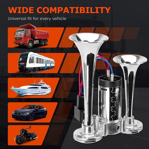 For Semi Truck Boat Van Car Train Horn Super Loud 3 Trumpet Air Horn Kits 600DB