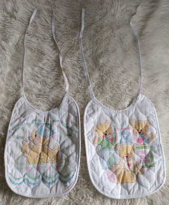 2 Westex Counted Cross Stitch Blanks Tie Baby Bibs Duck & 123 Bears Craft