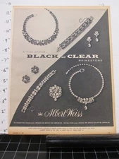 news ad 1959 ALBERT Weiss jewelry earrings necklace simulated diamond rhinestone
