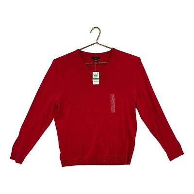 Alfani Mens V Neck Pullover Sweater, Cherry Candy Red, Size Large
