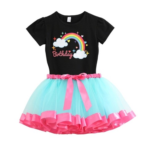 Licorne Girl Birthday Costume Outfits Rainbow Skirt,Licorne Horn Headband - Picture 3 of 26