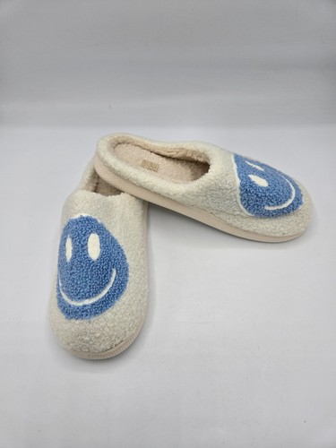 Unisex Erwachsene kuschelige Hausschuhe elfenbein weich Plüsch Smiley Gesicht Slipper Schlappen W7-8 - Bild 2 von 6