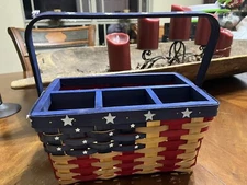 American Flag Utensils Napkins Basket Flag on Each Side Americana Patriotic