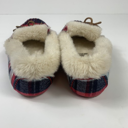 Ciabatte donna Cabela taglia 6M pelliccia rosso/blu/bianco stampa quadri slip on - Foto 4 di 9