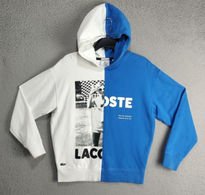 Lacoste Live Hoodie Adult Small Blue White Graphic Designer Long  