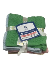 AMBER MILLS 6 PACK WASH CLOTH 12x12 inch 100% cotton HOME COLLECTION