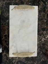 Beautiful White marble tray With Feather Handles