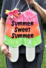 18" SUMMER SWEET SUMMER POPSICLE SIGN Deck Patio Porch Door Hanger Plaque Wood