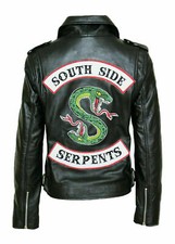 New Ladies Women Riverdale Snake Southside Serpents Costume Black Leather Jacket