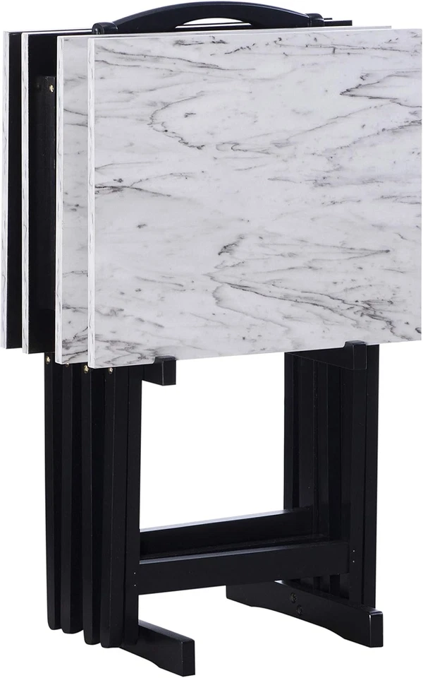 Nikki Tray Trey Table Set, White Faux Marble - Image 4 of 4