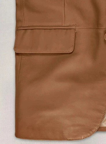 Formal Stylish Fashion Leather Men's Blazer Pure Tan Handmade Genuine Lambskin - Picture 4 of 8