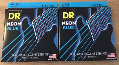 2 Packs of DR Strings NBE-9 Neon Blue Electric Guitar Strings - 9-42