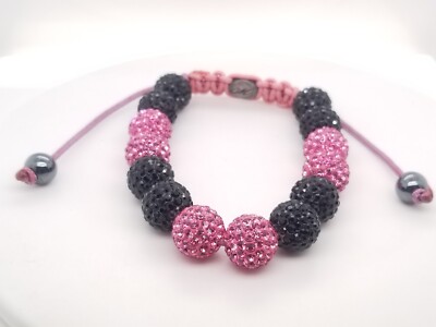 MICHE Pink & Black CZ Crystal Beads Adjustable Bracelet 