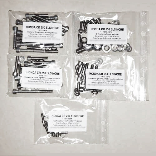 Kit visserie Honda CR 250 M Elsinore 1973-1976 pour rouler sur circuit vintage l'esprit libre