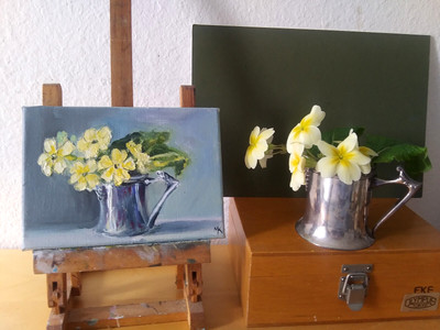 5x7in - Yellow Primula - ORIGINAL Oil study Painting Landscape artist MK