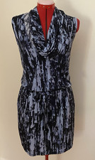 MICHAEL KORS DRESS~L~BLACK BLUE~BLOUSON~COWL NECK~ELASTIC WAIST~SHORT~POCKETS