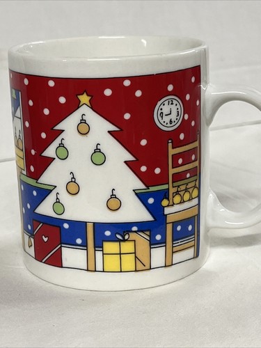 Joyous Noel Christmas Tree Cat Mug Red Vintage Retro 90s - Picture 3 of 4