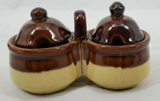 VINTAGE Relish Condiment Server Brown/Tan Ceramic Stoneware Taiwan Circa 1970's