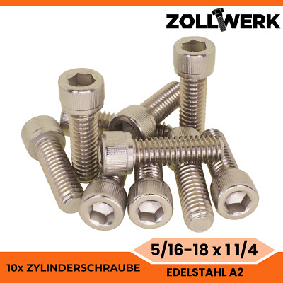 10x 5/16-18 x 1 1/4 (32mm) Zylinderkopfschraube UNC Zoll | Edelstahl Zollgewinde