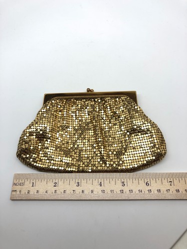 Vintage Whiting & Davis USA gold tone metal mesh Purse clutch evening # 2891 - Picture 9 of 9
