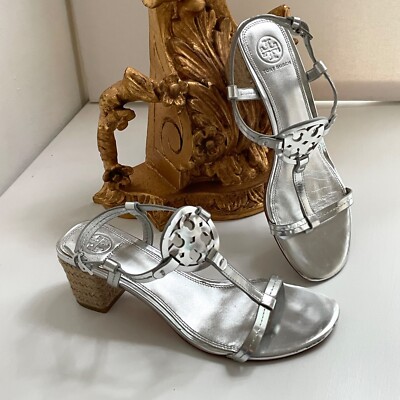 Tory Burch Womens Leather Wedge Sandals 7.5 Miller T-Strap
