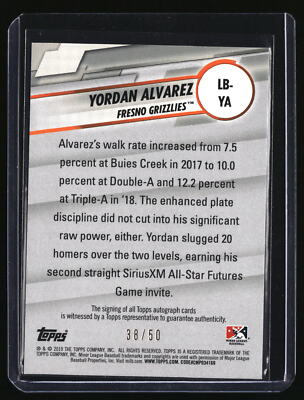 2019 Topps Pro Debut Yordan Alvarez MiLB Leaps and Bounds Auto #38/50