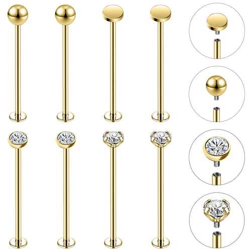 8Pcs/Set Stainless Steel Long Labret Lip Stud Cheek Stud Dimple Piercing Jewelry