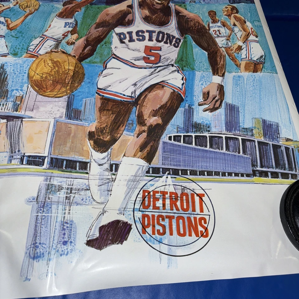 Vintage Retro Rare Detroit Pistons Basketball Poster 1970 23x29 - Image 3 of 4