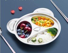 Stainless Steel Divided Meal Plate Tray 3 Compartments Dinner Dish for Kids 1 PC