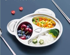 Stainless Steel Divided Meal Plate Tray 3 Compartments Dinner Dish for Kids 1 PC