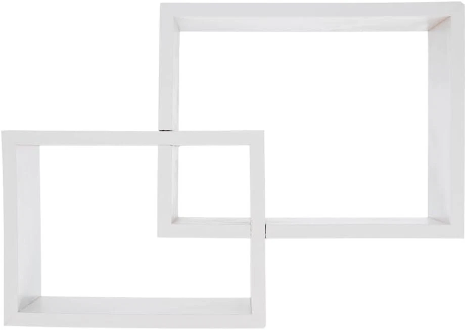 Wall Mounted Shelf White Wooden Square Interlocking Floating Shelves - Set of 2