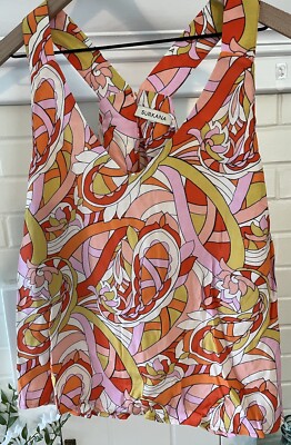 Surkana Multicolor Orange Pink Yellow Retro Boho Paisley Womens Sz Large Tank
