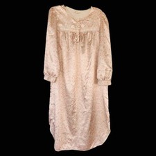 Vintage Long Floral Nightgown Size Medium Large Silky Lace Trim Granny Cottage