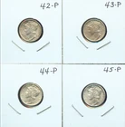 1942-P, 43-P, 44-P, & 45-P SILVER MERCURY DIMES CH/GEM BU (3G775) Clean Cheeks