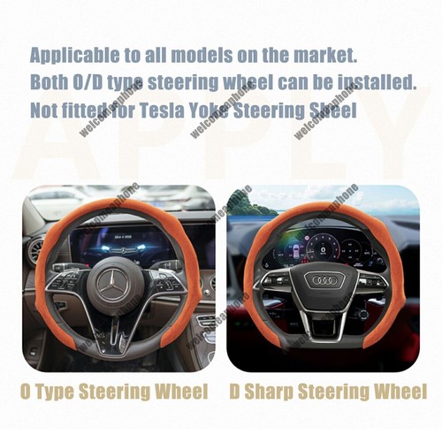 Steering Wheel Suede Cover Universal Fit Orange Steering Wheel Grip Snap on Wrap - Picture 6 of 8