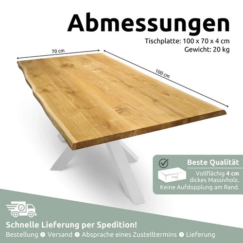 Massivholz Tischplatte Eiche mit Baumkante – 100 x 70 cm - Bild 5 von 11