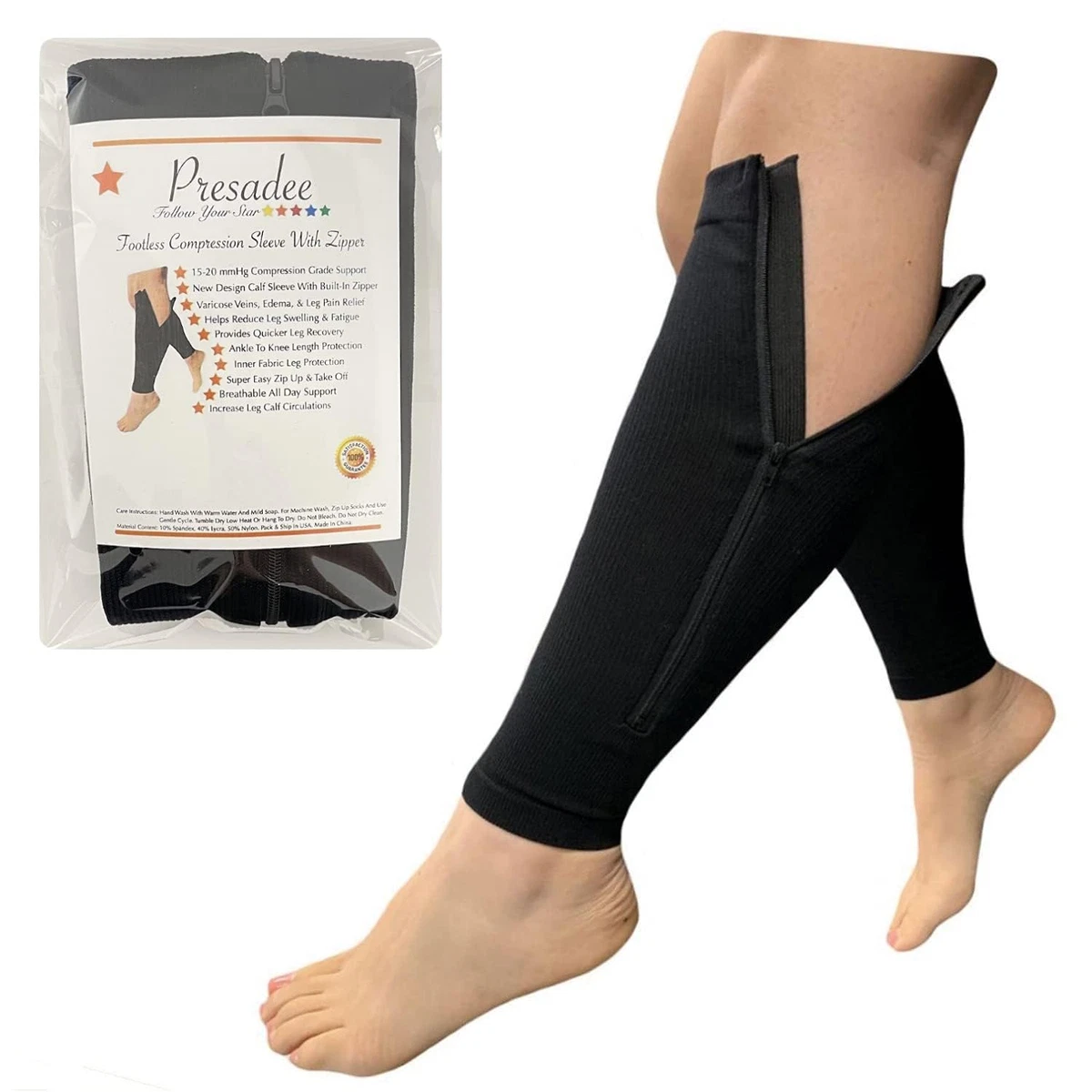 Calf Zipper 15-20 Mmhg Compression Leg Circulation Fatigue Shin