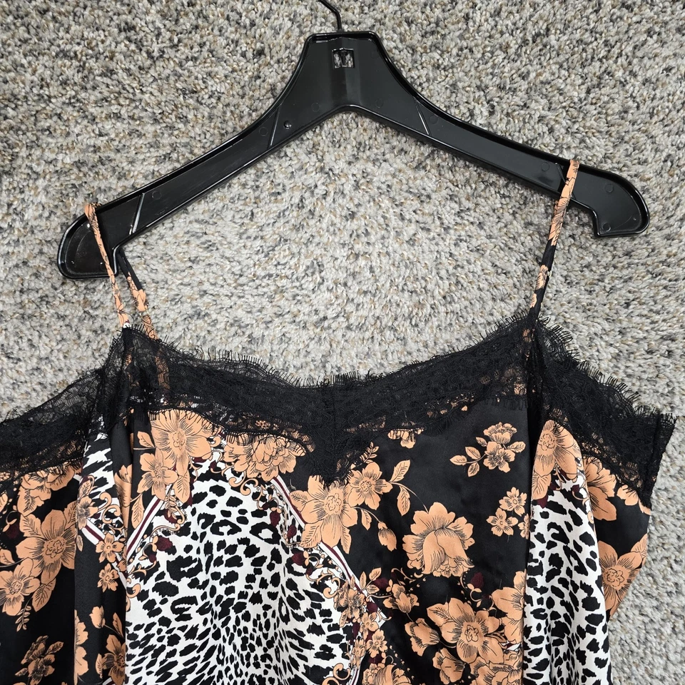 Blusa Guess Top Mujer Pequeña Negra Estampado Floral Hombro Frío Ribete de Encaje Damas Foto 4 de 4