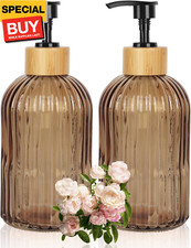 Amber Glass Soap Dispenser with Pump, 2 Pack 13.5oz Vertical Stripe Design Hand