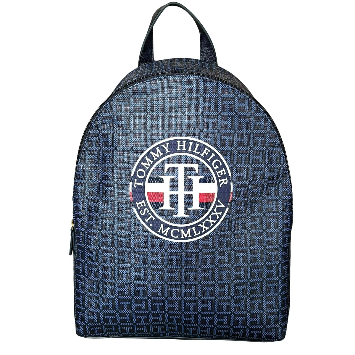 Tommy Hilfiger Backpack Andrea II Flap Faux Leather Blue & White NWT Vintage Tommy Hilfiger Navy Faux Leather Backpack With Gold  main image 2