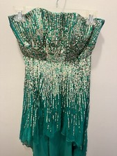 Vintage Sheri Hill Women’s Sea Green Silk And Sequins Strapless Dress Size Small