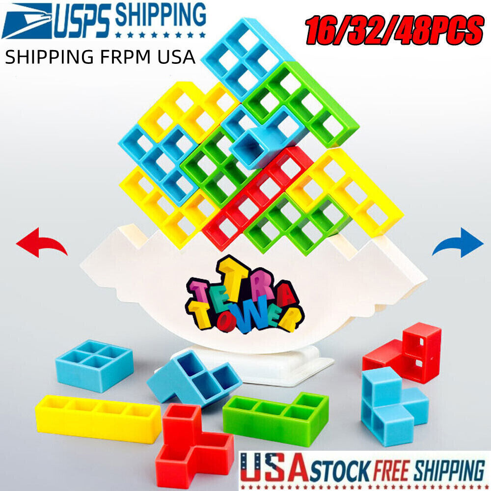 48Pcs Tetra Tower Balance Game Tetris Block Stacking Toys Fun