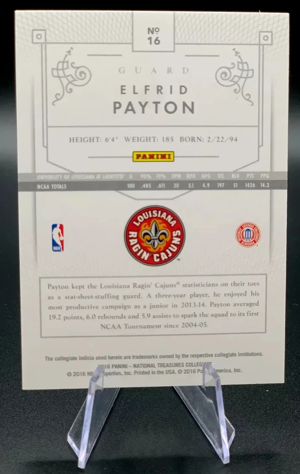 2016 Elfrid Payton SSP /49 National Treasures красный No16 Magic & Suns & Knicks NT - Изображение 2 из 2
