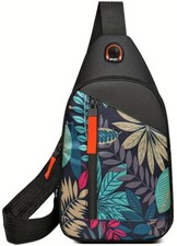 Leaf Pattern Sling Backpack Chest Bag Crossbody Shoulder Bag Gym Travel Hiking