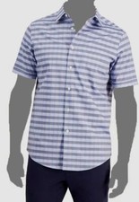 55 Tasso Elba Men's Blue Falad Striped Dobby Button-Up Shirt Size XL