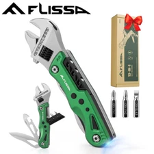 FLISSA 13-in-1 Multi Tool Wrench Adjustable Wrench LED Light EDC Pocket Knife US