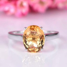 2ct Lab-Created Yellow Citrine Engagement Ring Solitaire Women White Gold Plated
