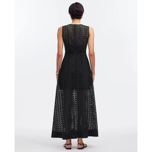 Madewell Eyelet V Neck Maxi Dress Flowy Cottagecore Cotton Black Pocket US 4 NWT - Picture 3 of 15